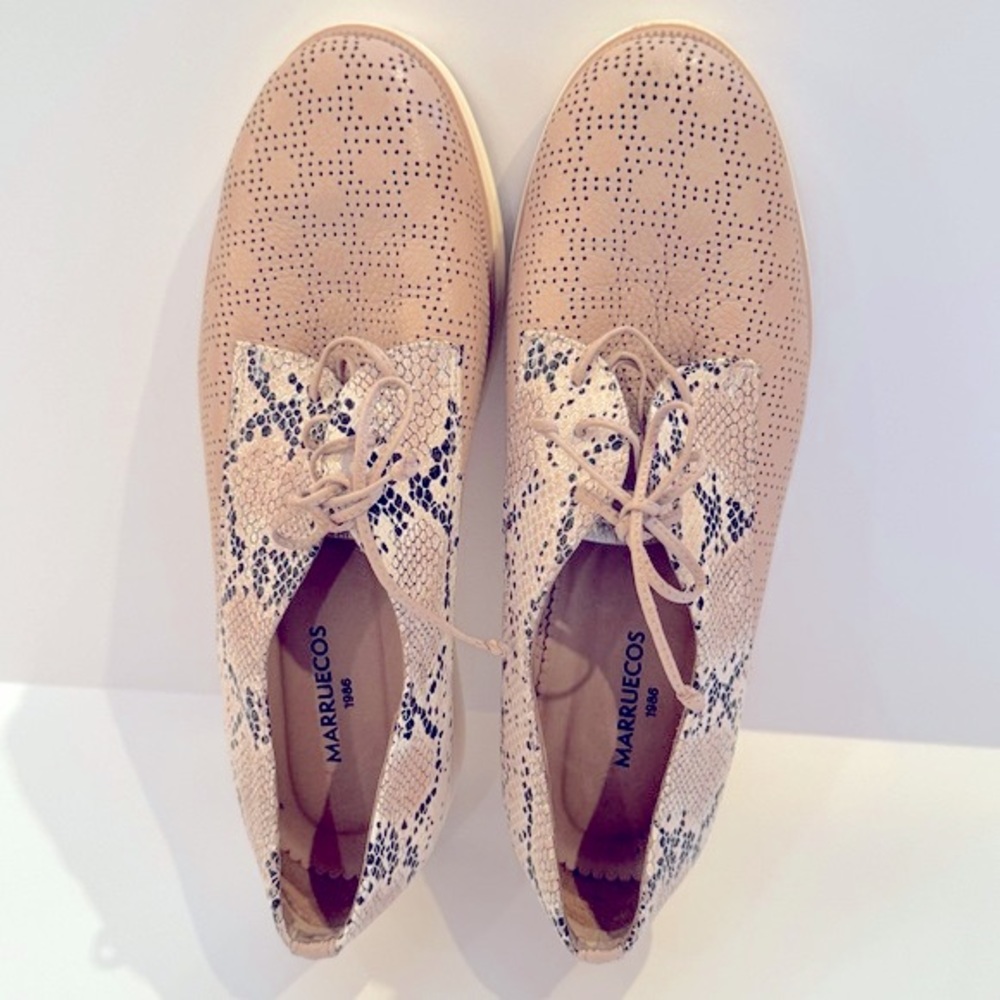 MARRUECOS 1986.Pink Snakeskin Oxfords Leather‎ Shoes.Sheepskin lined.US-6…